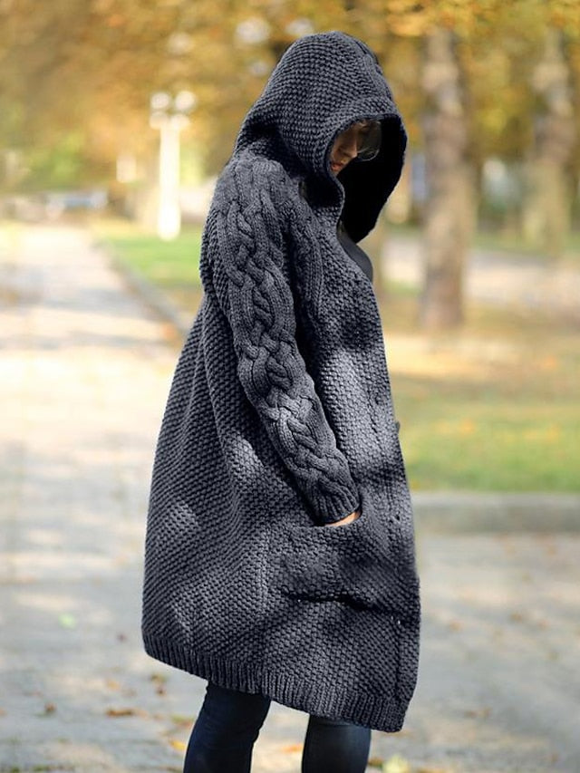 ER | Cardigan con cappuccio in maglia grossa