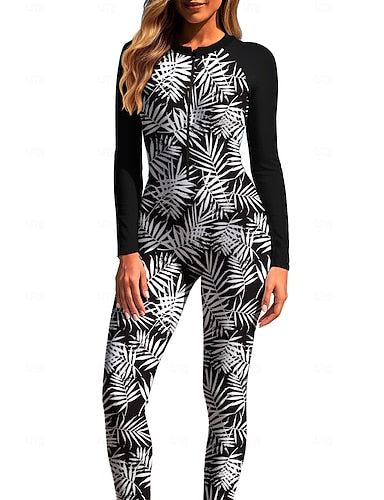 Regular Rash Guard Full Body Rash Guard One Piece Surfing Suit Tropical Zip Up With Built in Bra Front Zip Uv Sun Protection Full Coverage Upf50+ Long Sleeve Full Body Swimwear