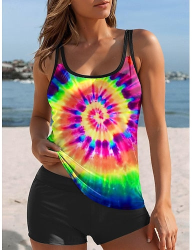 Tankini 2 Piece Swimsuit Palm Tropical Vacation Tropical Plant Gradient
